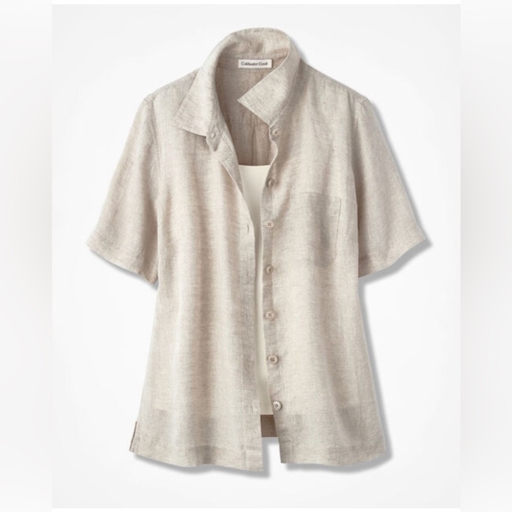 Coldwater Creek Linen Blouse Top 1x Tan